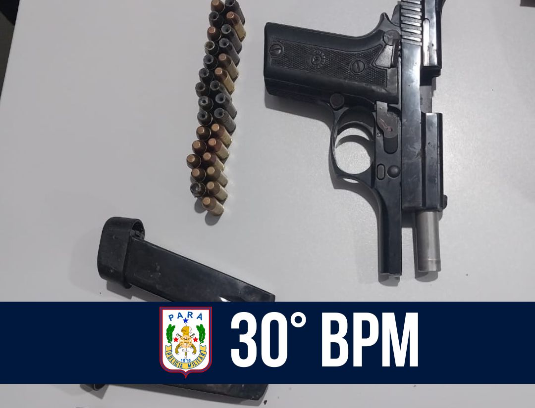 Em Ananindeua, 30° BPM apreende pistola e munições com suspeito 